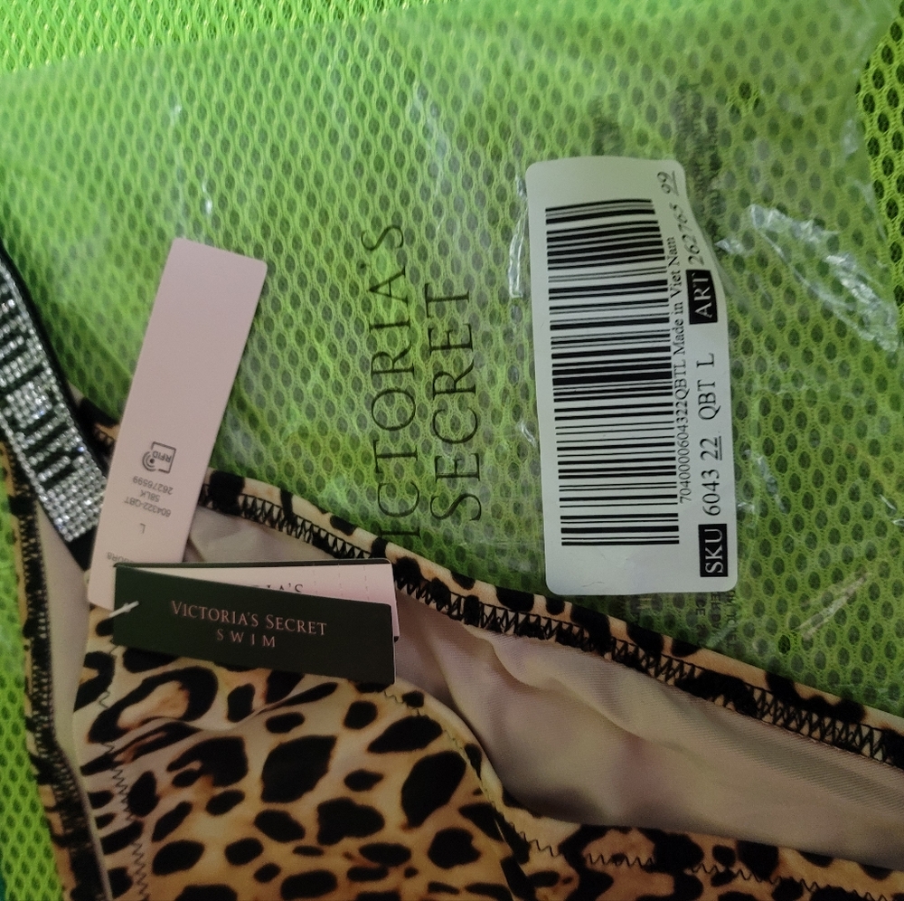 Victoria's Secret Leopard Print Shine Strap Bikini Bottom - Tan, Black - Picture 4 of 6